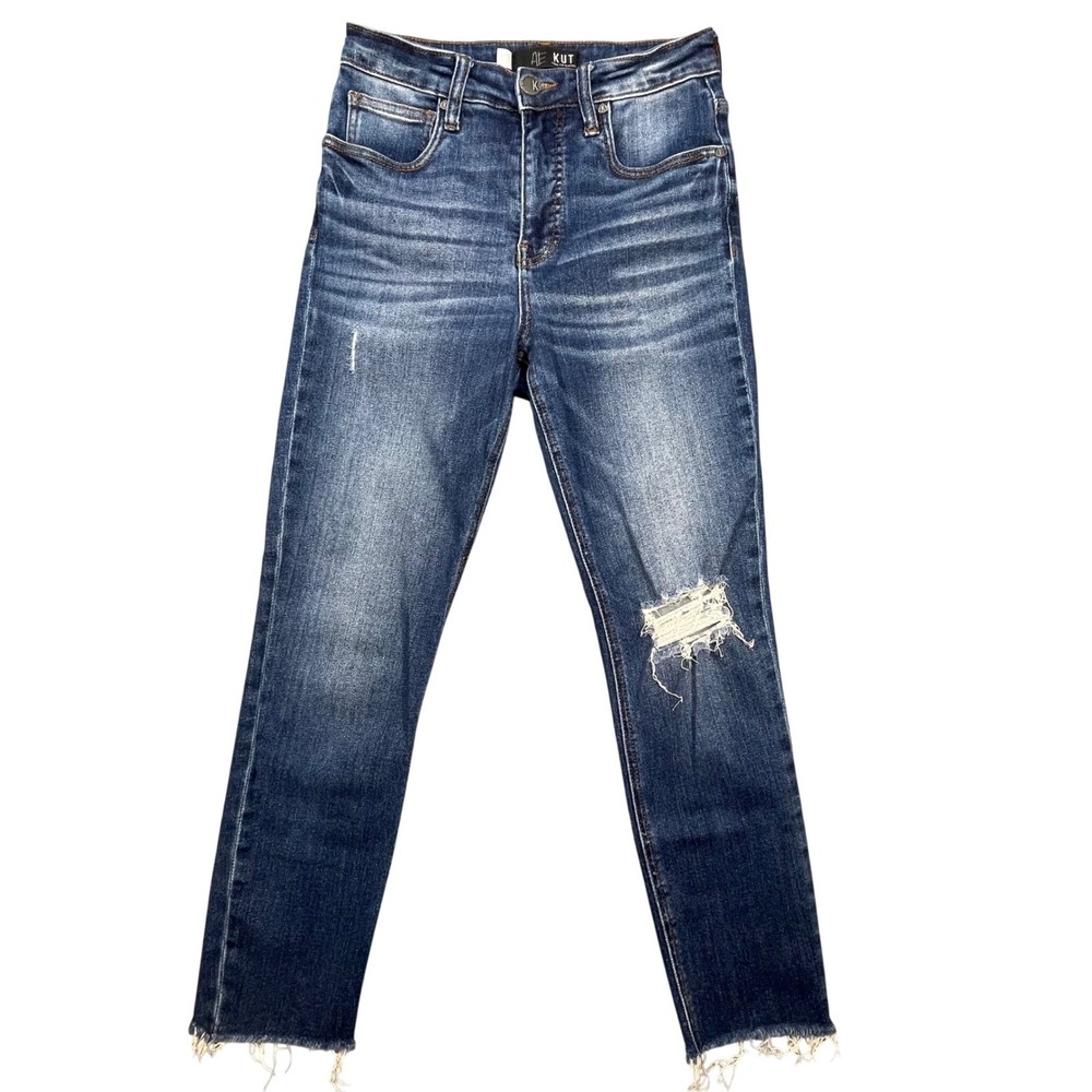 KUT from the Kloth Blue Distressed Skinny Jeans Women 00